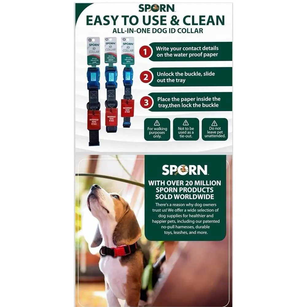 Sporn Dog ID Collar Large All In One Black Red Waterproof Adjustable Neck 15-26”